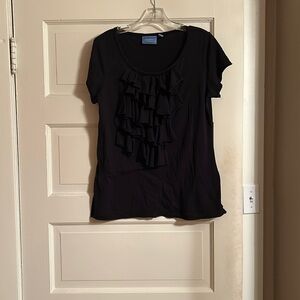 Simply Vera, Vera Wang black short sleeve top with ruffles, size Large